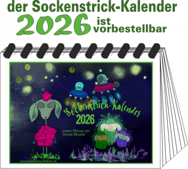 Strickkalender 2026, mit 12 Sockenstrickanleitungen und Wollsockenpaket