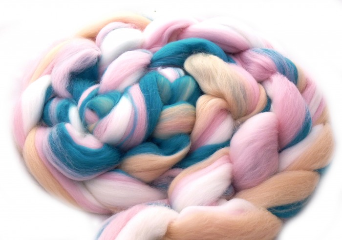 multicolor Merino-Kammzug "Zuckerwatte-Einhorn"